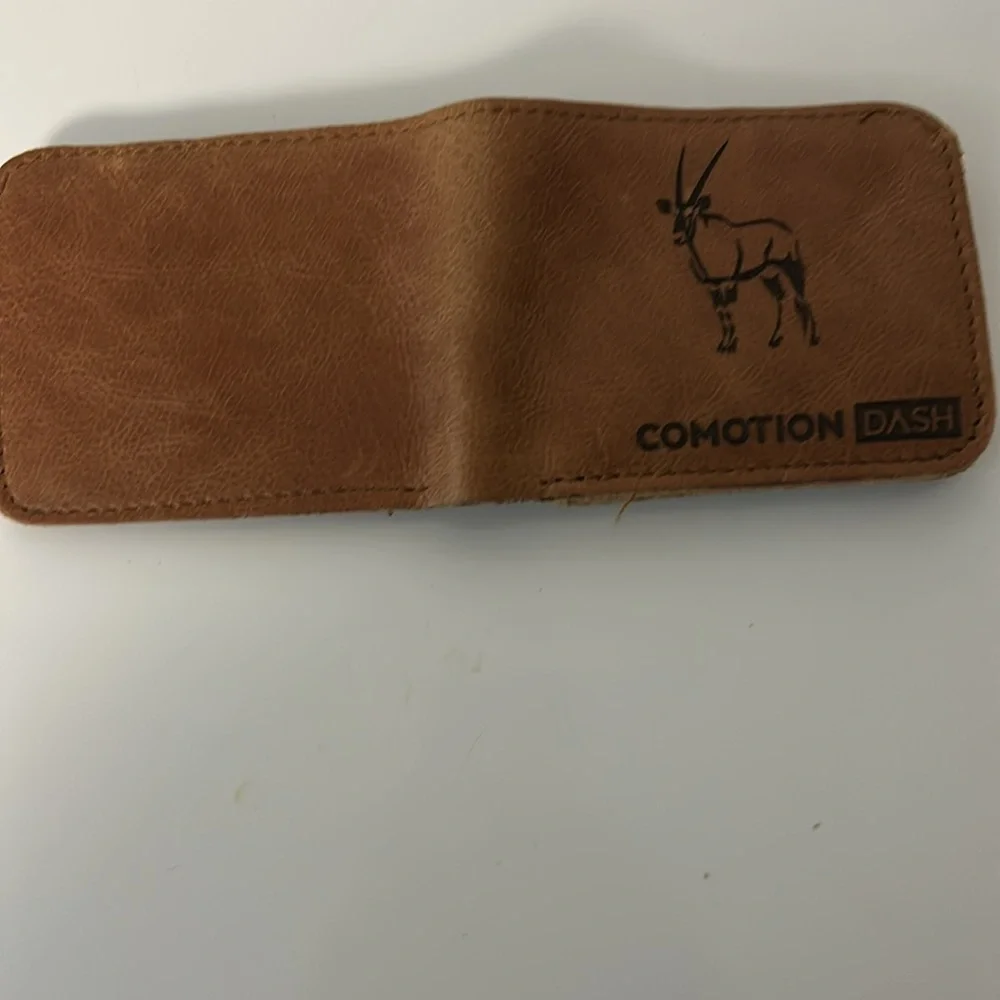 Brown Leather Bifold Wallet with Antelope Logo Rugged Safari-Inspired Style